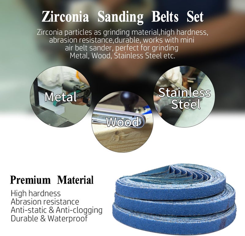 SHUTTLE GENIUS 30 Pcs 3/8 x 13 Inch Zirconia Sanding Belts, 3/8x13 Sanding Belts 40 Grit for Air Belt Sander, Zirconia Sanding Belts for Woodworking, Metal Polishing, Derusting (3/8x13in, 40 Grit) - Image 4